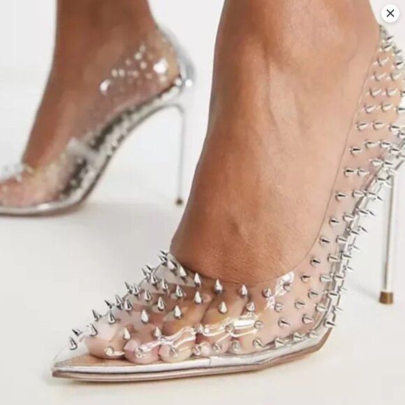 Steve Madden Vala Spike Studded Clear Pointed Toe Stiletto Pumps Women's size 6M - Picture 1 of 11
